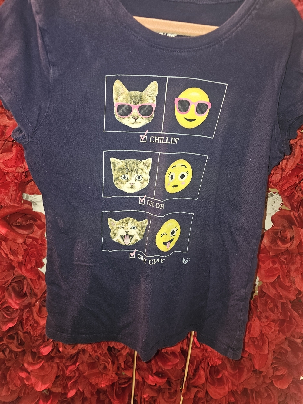 Justice Girls Navy Cat & Emoji Graphic Tee - Size 12